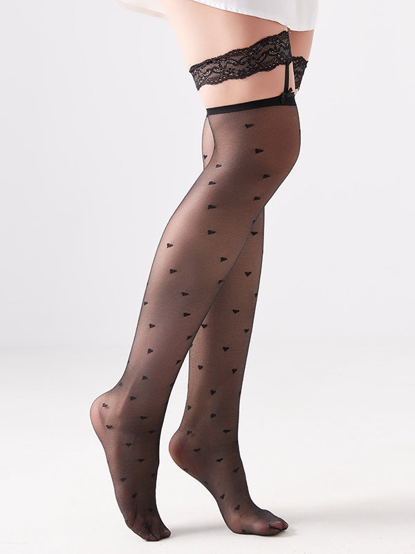 Polka Dot Thigh High Stockings With Lace Top Bow Detail Hello.LA.Girl